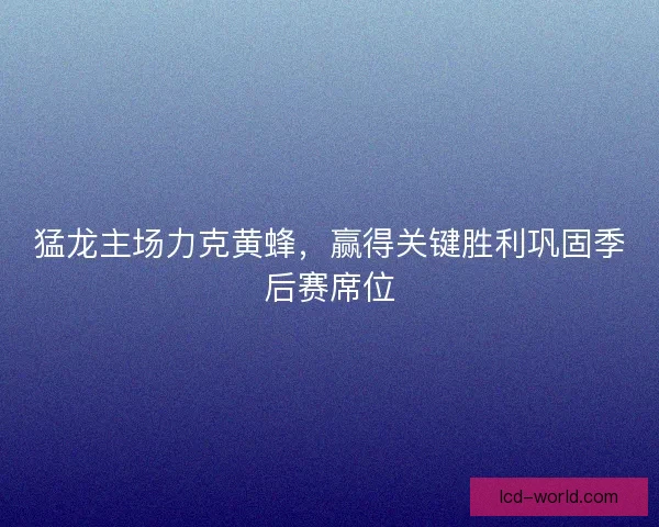 猛龙主场力克黄蜂，赢得关键胜利巩固季后赛席位